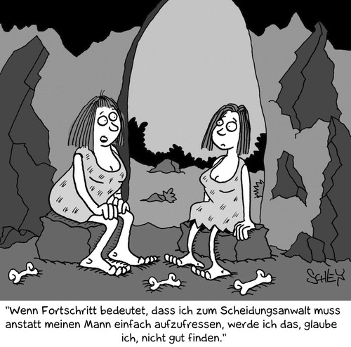 Cartoon: Fortschritt (medium) by Karsten Schley tagged zivilisation,evolution,männer,frauen,liebe,ehe,scheidung,recht,anwälte,rechtsanwälte,gesellschaft,geschichte,steinzeit,zivilisation,evolution,männer,frauen,liebe,ehe,scheidung,recht,anwälte,rechtsanwälte,gesellschaft,geschichte,steinzeit