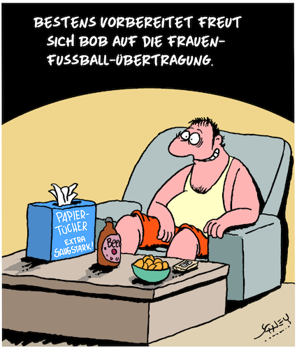 Cartoon: Frauen-Fußball (medium) by Karsten Schley tagged fußball,frauen,weltmeisterschaft,frankreich,fernsehen,medien,männer,sport,gesellschaft,fußball,frauen,weltmeisterschaft,frankreich,fernsehen,medien,männer,sport,gesellschaft