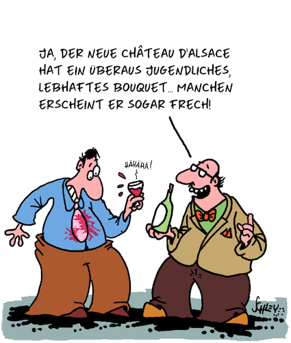 Cartoon: Frechheit!! (medium) by Karsten Schley tagged wein,genuss,weinprobe,frankreich,trinken,alkohol,bouquet,charakter,elsass,industrie,wein,genuss,weinprobe,frankreich,trinken,alkohol,bouquet,charakter,elsass,industrie