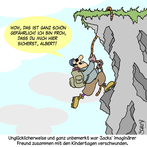 Cartoon: FREUNDE RETTEN LEBEN (medium) by Karsten Schley tagged freundschaft,kindheit,klettern,bergsteigen,sport,extremsport,gefahr,freunde,freundschaft,kindheit,klettern,bergsteigen,sport,extremsport,gefahr,freunde