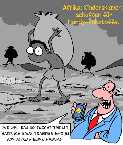 Cartoon: Furchtbar traurig (medium) by Karsten Schley tagged afrika,kinder,kinderarbeit,ausbeutung,profit,kapitalismus,industrie,handys,konzerne,gesellschaft,verbrechen,jugend,politik,afrika,kinder,kinderarbeit,ausbeutung,profit,kapitalismus,industrie,handys,konzerne,gesellschaft,verbrechen,jugend,politik