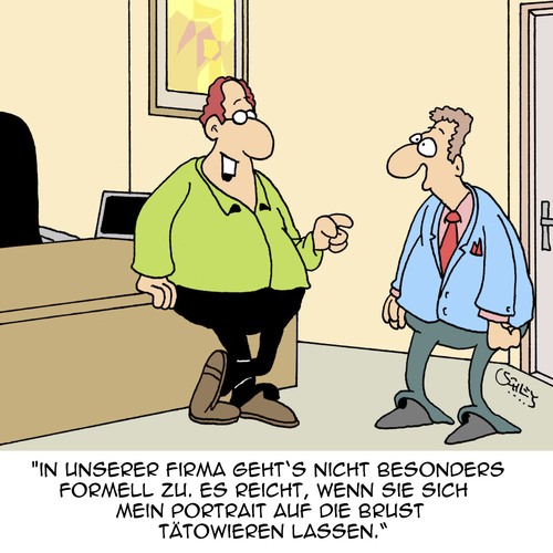 Cartoon: Ganz leger (medium) by Karsten Schley tagged business,jobs,arbeit,arbeitgeber,arbeitnehmer,arbeitsplatz,etikette,wirtschaft,business,jobs,arbeit,arbeitgeber,arbeitnehmer,arbeitsplatz,etikette,wirtschaft