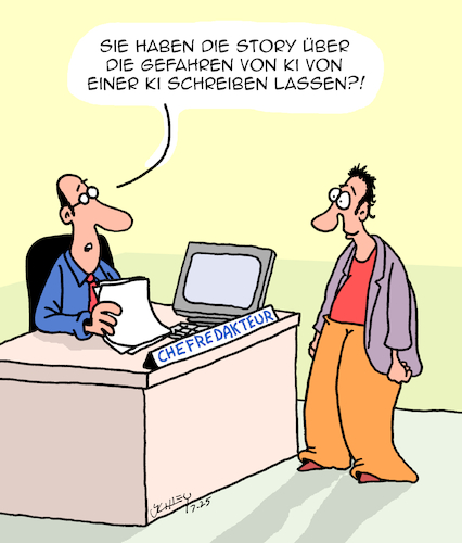 Cartoon: Gefährliche KI (medium) by Karsten Schley tagged ki,bedenken,bedenkenträger,technik,fortschritt,presse,medien,journalismus,gesellschaft,ki,bedenken,bedenkenträger,technik,fortschritt,presse,medien,journalismus,gesellschaft