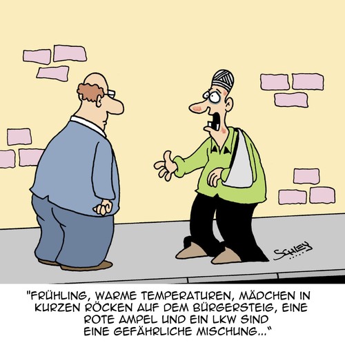 Cartoon: Gefährliche Mischung!!! (medium) by Karsten Schley tagged frühling,klima,wetter,temperaturen,männer,frauen,mode,verkehr,autos,lkw,unfälle,gesundheit,frühling,klima,wetter,temperaturen,männer,frauen,mode,verkehr,autos,lkw,unfälle,gesundheit