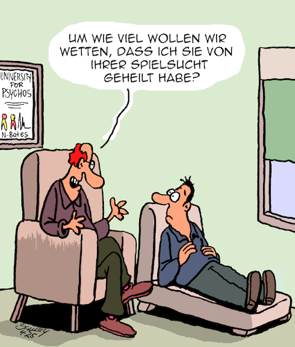 Cartoon: Geheilt!! (medium) by Karsten Schley tagged ärzte,patienten,psychologie,psychiater,suchtkrankheiten,spielsucht,wetten,gesundheit,ärzte,patienten,psychologie,psychiater,suchtkrankheiten,spielsucht,wetten,gesundheit