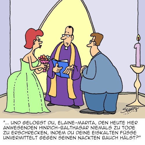 Cartoon: Gelobst du... (medium) by Karsten Schley tagged hochzeit,heirat,liebe,ehe,männer,frauen,kirche,religion,priester,hochzeit,heirat,liebe,ehe,männer,frauen,kirche,religion,priester