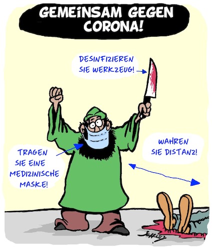 Cartoon: Gemeinsam gegen Corona (medium) by Karsten Schley tagged corona,pandemie,gesellschaft,gesundheit,tod,religion,masken,abstand,politik,corona,pandemie,gesellschaft,gesundheit,tod,religion,masken,abstand,politik