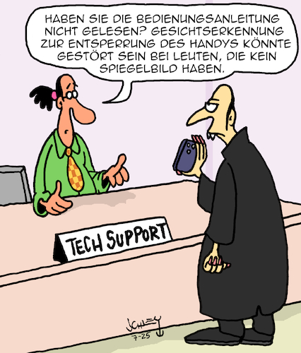 Cartoon: Gesichtserkennung (medium) by Karsten Schley tagged handys,technik,mobilfunk,gesichtserkennung,ki,vampire,mythen,legenden,medien,gesellschaft,handys,technik,mobilfunk,gesichtserkennung,ki,vampire,mythen,legenden,medien,gesellschaft