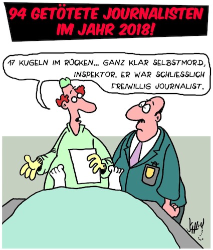 Cartoon: Getötet (medium) by Karsten Schley tagged tot,medien,journalisten,mord,journalismus,presse,tv,risiko,leser,zuschauer,wahrheit,gesellschaft,welt,tot,medien,journalisten,mord,journalismus,presse,tv,risiko,leser,zuschauer,wahrheit,gesellschaft,welt