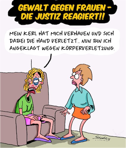 Cartoon: Gewalt gegen Frauen (medium) by Karsten Schley tagged frauen,gewalt,männer,kriminalität,gesellschaft,justiz,medien,politik,frauen,gewalt,männer,kriminalität,gesellschaft,justiz,medien,politik