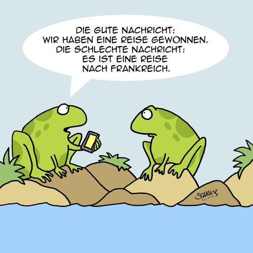 Cartoon: Gewonnen!!! (medium) by Karsten Schley tagged lotterie,gewinnen,gewinner,reisen,ernährung,nahrunsmittel,essen,traditionen,frankreich,tiere,frösche,lotterie,gewinnen,gewinner,reisen,ernährung,nahrunsmittel,essen,traditionen,frankreich,tiere,frösche