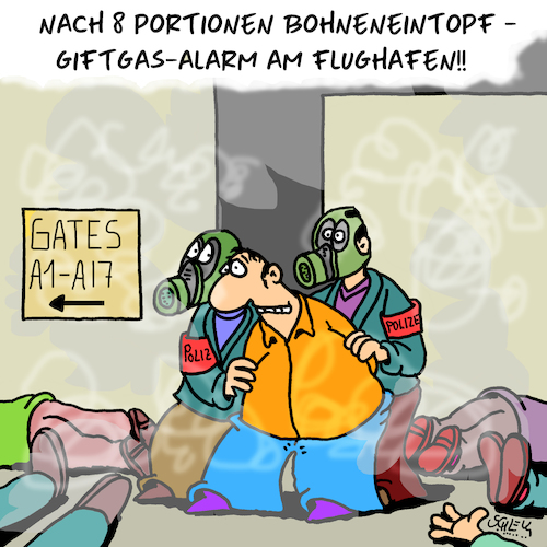 Cartoon: Giftgas! (medium) by Karsten Schley tagged terror,kriminalität,giftgas,flughäfen,polizei,verbrechen,gesundheit,ernährung,gesellschaft,reisen,terror,kriminalität,giftgas,flughäfen,polizei,verbrechen,gesundheit,ernährung,gesellschaft,reisen