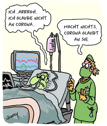 Cartoon: Glaube (medium) by Karsten Schley tagged krankheit,tod,corona,krankenhäuser,krankenschwestern,verschwörungstheorien,covidioten,bildung,medizin,wissenschaft,gesellschaft,krankheit,tod,corona,krankenhäuser,krankenschwestern,verschwörungstheorien,covidioten,bildung,medizin,wissenschaft,gesellschaft