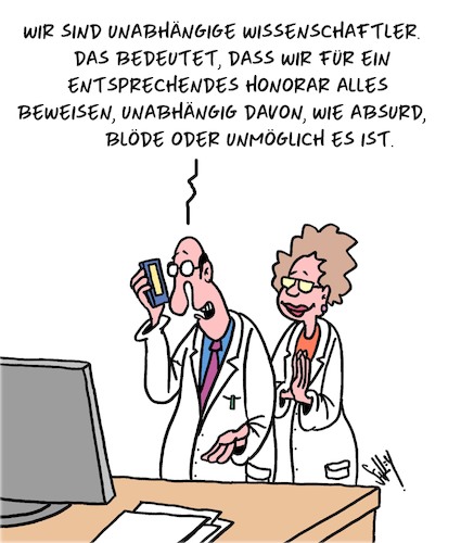 Cartoon: Glaubt der Wissenschaft! (medium) by Karsten Schley tagged wissenschaft,forschung,honorare,geld,unabhängigkeit,medien,glaubwürdigkeit,gesellschaft,wissenschaft,forschung,honorare,geld,unabhängigkeit,medien,glaubwürdigkeit,gesellschaft