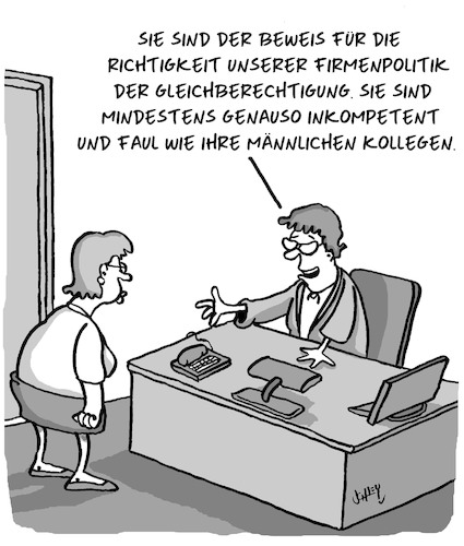 Cartoon: Gleichberechtigung (medium) by Karsten Schley tagged gleichberechtigung,männer,frauen,wirtschaft,arbeitgeber,arbeitnehmer,politik,talent,karriere,gesellschaft,gleichberechtigung,männer,frauen,wirtschaft,arbeitgeber,arbeitnehmer,politik,talent,karriere,gesellschaft