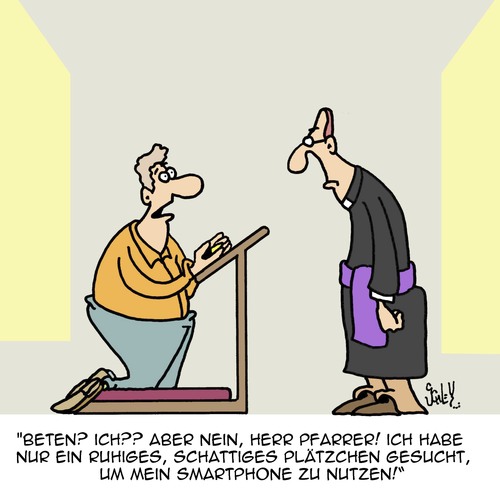 Cartoon: GOTT sei Dank! (medium) by Karsten Schley tagged kirche,religion,priester,geistliche,beten,stille,christentum,smartphones,kommunikation,technik,kirche,religion,priester,geistliche,beten,stille,christentum,smartphones,kommunikation,technik