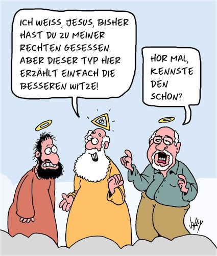 Cartoon: Gottes Humor (medium) by Karsten Schley tagged gott,religion,paradies,bibel,christentum,leben,tod,jesus,glaube,gesellschaft,gott,religion,paradies,bibel,christentum,leben,tod,jesus,glaube,gesellschaft