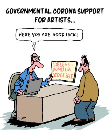 Cartoon: Governmental Support (medium) by Karsten Schley tagged politics,coronavirus,support,artists,jobs,art,professions,business,economy,health,social,issues,politics,coronavirus,support,artists,jobs,art,professions,business,economy,health,social,issues