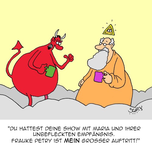 Cartoon: Großer Auftritt (medium) by Karsten Schley tagged frauke,petry,gott,religion,teufel,bibel,fschismus,demokratie,politik,politiker,rechtsextremismus,gesellschaft,deutschland,frauke,petry,gott,religion,teufel,bibel,fschismus,demokratie,politik,politiker,rechtsextremismus,gesellschaft,deutschland