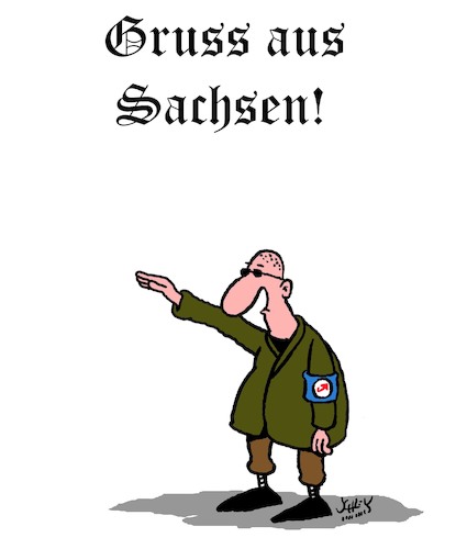 Cartoon: Gruß (medium) by Karsten Schley tagged sachsen,neonazis,rechtsextremismus,faschismus,afd,npd,rassismus,politik,gesellschaft,sachsen,neonazis,rechtsextremismus,faschismus,afd,npd,rassismus,politik,gesellschaft