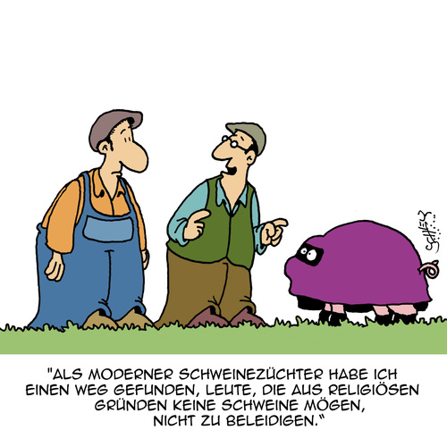 Cartoon: Gut angepasst (medium) by Karsten Schley tagged landwirtschaft,tierzucht,landwirte,schweine,tiere,politik,religion,berufe,anpassung,landwirtschaft,tierzucht,landwirte,schweine,tiere,politik,religion,berufe,anpassung