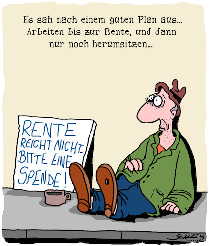 Cartoon: Guter Plan (medium) by Karsten Schley tagged alter,rente,pension,armut,altersarmut,mindestrente,renteneintrittsalter,soziales,geld,lebensunterhalt,gesellschaft,kapitalismus,wirtschaft,politik,alter,rente,pension,armut,altersarmut,mindestrente,renteneintrittsalter,soziales,geld,lebensunterhalt,gesellschaft,kapitalismus,wirtschaft,politik