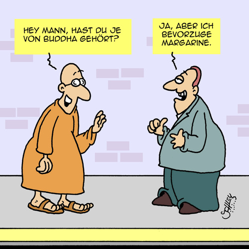 Cartoon: Hare Krishna (medium) by Karsten Schley tagged religion,buddhismus,ernährung,essen,butter,margarine,cholesterin,fettleibigkeit,übergewicht,gesundheit,religion,buddhismus,ernährung,essen,butter,margarine,cholesterin,fettleibigkeit,übergewicht,gesundheit