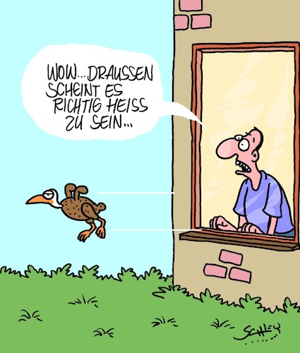 Cartoon: Heiss! (medium) by Karsten Schley tagged sommer,temperaturen,hitze,hitzewelle,wetter,klimawandel,politik,natur,tiere,sommer,temperaturen,hitze,hitzewelle,wetter,klimawandel,politik,natur,tiere