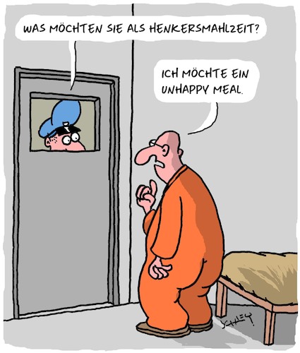 Cartoon: Henkersmahlzeit (medium) by Karsten Schley tagged gefängnisse,todesstrafe,justiz,gesetze,strafvollzug,gefangene,henkersmahlzeit,fastfood,mcdonalds,happy,meal,gesellschaft,gefängnisse,todesstrafe,justiz,gesetze,strafvollzug,gefangene,henkersmahlzeit,fastfood,mcdonalds,happy,meal,gesellschaft