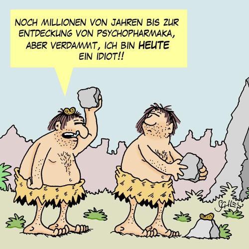 Cartoon: Heute (medium) by Karsten Schley tagged geschichte,historisch,prähistorisch,steinzeit,gesundheit,psychopharmaka,drogen,leben,vorzeit,geschichte,historisch,prähistorisch,steinzeit,gesundheit,psychopharmaka,drogen,leben,vorzeit