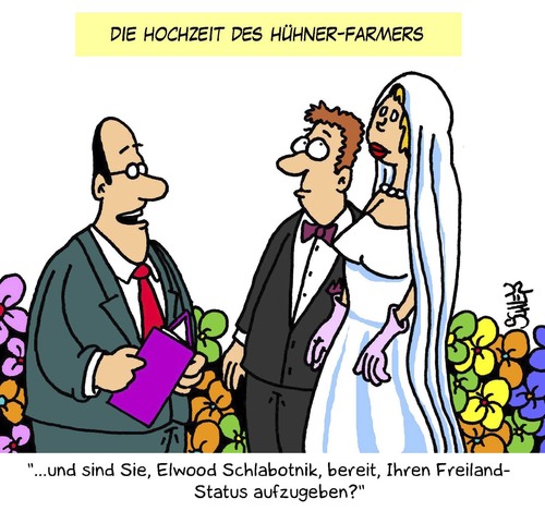 Cartoon: Hochzeit (medium) by Karsten Schley tagged heirat,ehe,hochzeit,männer,frauen,liebe,beziehungen,farmer,landwirtschaft,tiere,heirat,ehe,hochzeit,männer,frauen,liebe,beziehungen,farmer,landwirtschaft,tiere