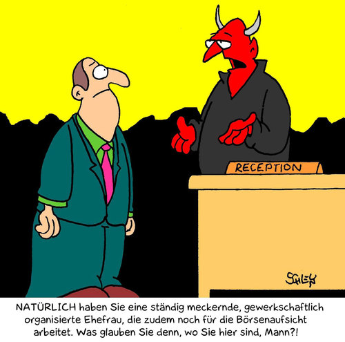 Cartoon: Hölle (medium) by Karsten Schley tagged beziehung,liebe,mann,frau,tod,religion,sterben,gesellschaft,ehe,beziehung,liebe,mann,tod,frau,religion,sterben,gesellschaft,ehe