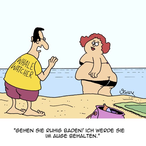 Cartoon: Im Auge (medium) by Karsten Schley tagged übergewicht,gesundheit,tourismus,meer,tiere,wale,naturschutz,natur,baden,urlaub,strand,sommer,sommer,strand,urlaub,baden,natur,naturschutz,wale,tiere,meer,tourismus,gesundheit,übergewicht