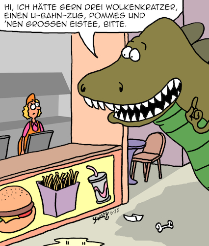 Cartoon: Im Fastfood-Restaurant (medium) by Karsten Schley tagged fastfood,restaurants,gastronomie,monster,filme,comics,unterhaltung,spezialeffekte,godzilla,ernährung,kultur,medien,gesellschaft,fastfood,restaurants,gastronomie,monster,filme,comics,unterhaltung,spezialeffekte,godzilla,ernährung,kultur,medien,gesellschaft