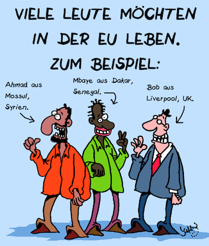 Cartoon: In der EU (medium) by Karsten Schley tagged flucht,immigration,krieg,einwanderung,asyl,leben,zukunft,wirtschaft,politik,brexit,flucht,immigration,krieg,einwanderung,asyl,leben,zukunft,wirtschaft,politik,brexit
