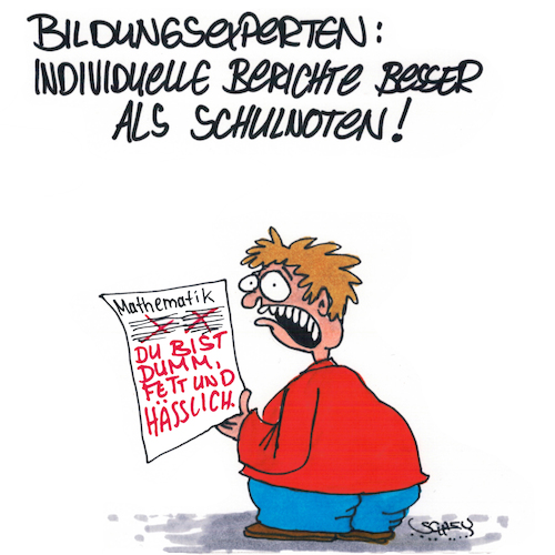 Cartoon: Individuell (medium) by Karsten Schley tagged bildung,bildungssystem,schule,noten,zensuren,schüler,lehrer,leistung,leistungsbewertung,bildung,bildungssystem,schule,noten,zensuren,schüler,lehrer,leistung,leistungsbewertung