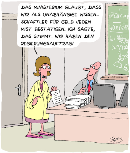 Cartoon: Jeder Mist (medium) by Karsten Schley tagged wissenschaftler,geld,regierung,politik,aufträge,fördergeld,business,gutachten,profite,gesellschaft,wissenschaftler,geld,regierung,politik,aufträge,fördergeld,business,gutachten,profite,gesellschaft