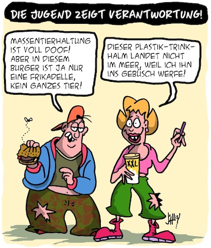 Cartoon: Jugend und Verantwortung (medium) by Karsten Schley tagged jugend,zukunft,umweltschutz,klima,natur,plastikmüll,massentierhaltung,ernährung,verantwortung,politik,gesellschaft,jugend,zukunft,umweltschutz,klima,natur,plastikmüll,massentierhaltung,ernährung,verantwortung,politik,gesellschaft