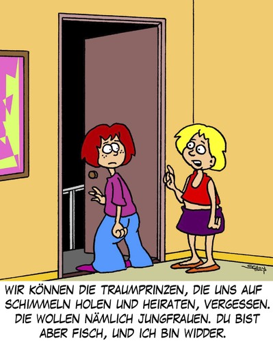 Cartoon: Jungfrauen (medium) by Karsten Schley tagged astrologie,sternzeichen,heiraten,ehe,prinzen,monarchie,frauen,mädchen,liebe,astrologie,sternzeichen,heiraten,ehe,prinzen,mädchen,frauen,liebe,prinz,märchen