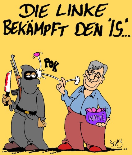 Cartoon: Kampf (medium) by Karsten Schley tagged linke,terrorismus,politik,wahlen,is,krieg,waffen,bundeswehr,deutschland,gesellschaft,türkei,incerlik,europa,linke,terrorismus,politik,wahlen,is,krieg,waffen,bundeswehr,deutschland,gesellschaft,türkei,incerlik,europa