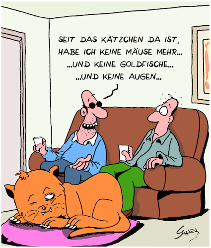 Cartoon: Katze (medium) by Karsten Schley tagged haustiere,katzen,fische,katzenbesitzer,gesundheit,natur,tierliebe,gesellschaft,haustiere,katzen,fische,katzenbesitzer,gesundheit,natur,tierliebe,gesellschaft