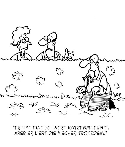 Cartoon: Katzenallergie (medium) by Karsten Schley tagged gesundheit,allergien,katzenallergie,krankheiten,nachbarn,garten,haustiere,natur,gesellschaft,gesundheit,allergien,katzenallergie,krankheiten,nachbarn,garten,haustiere,natur,gesellschaft