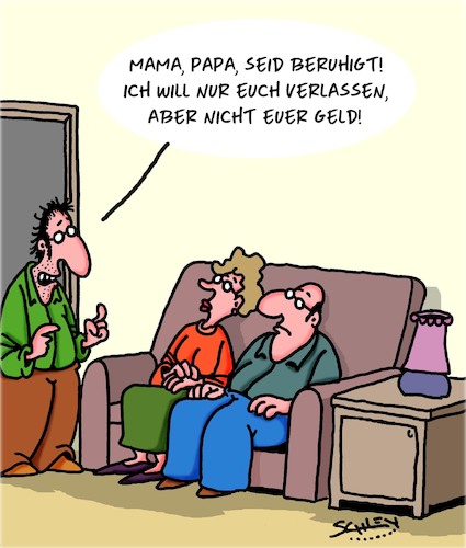 Cartoon: Keine Angst! (medium) by Karsten Schley tagged familien,eltern,kinder,geld,alter,familien,eltern,kinder,geld,alter