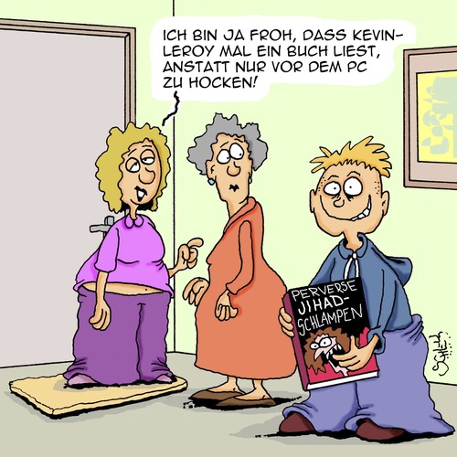 Cartoon: Kevin liest! Echt!! (medium) by Karsten Schley tagged jugend,bücher,literatur,bildung,jugendkultur,computer,familien,mütter,lesen,lernen,jugend,bücher,literatur,bildung,jugendkultur,computer,familien,mütter,lesen,lernen