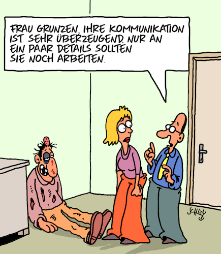 Cartoon: Kommunikation (medium) by Karsten Schley tagged kommunikation,skills,training,wirtschaft,business,männer,frauen,sales,büro,argumentation,gesellschaft,kommunikation,skills,training,wirtschaft,business,männer,frauen,sales,büro,argumentation,gesellschaft