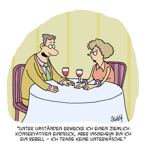 Cartoon: Konservativ (medium) by Karsten Schley tagged kleidung,mode,verabredung,frauen,männer,liebe,beziehungen,dating,konservativ,konservativ,dating,beziehungen,liebe,männer,frauen,verabredung,mode,kleidung