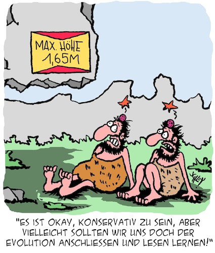 Cartoon: Konservativ (medium) by Karsten Schley tagged konservatismus,geschichte,steinzeit,urmenschen,historisches,politik,evolution,biologie,gesellschaft,konservatismus,geschichte,steinzeit,urmenschen,historisches,politik,evolution,biologie,gesellschaft