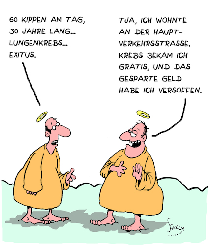 Cartoon: Krebs (medium) by Karsten Schley tagged gesundheit,tod,umweltzerstörung,verkehr,autos,diesel,abgase,rauchen,krebs,krankheiten,gesellschaft,gesundheit,tod,umweltzerstörung,verkehr,autos,diesel,abgase,rauchen,krebs,krankheiten,gesellschaft