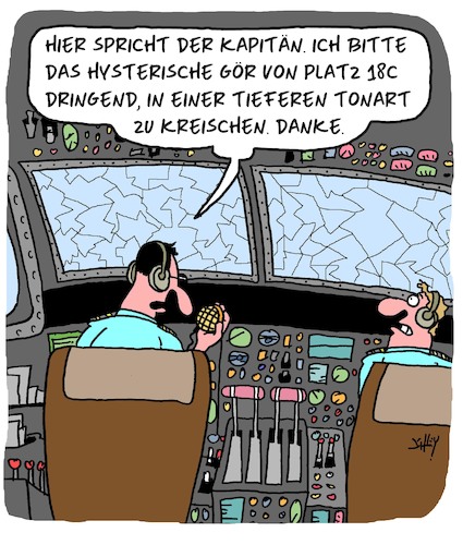 Cartoon: Kreischende Gören (medium) by Karsten Schley tagged flugreisen,tourismus,sicherheit,kinder,erziehung,eltern,technik,piloten,töne,gesellschaft,flugreisen,tourismus,sicherheit,kinder,erziehung,eltern,technik,piloten,töne,gesellschaft