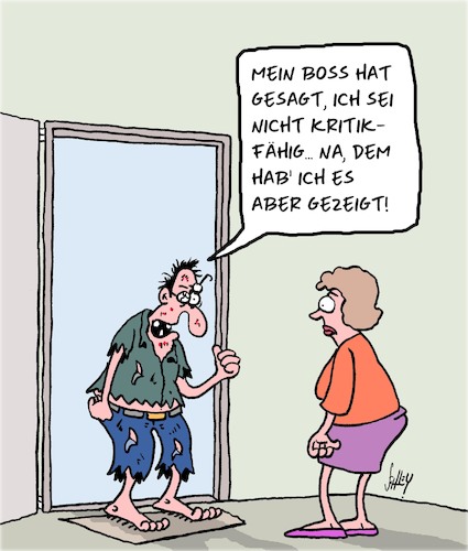 Cartoon: Kritikfähigkeit (medium) by Karsten Schley tagged kritikfähigkeit,arbeitgeber,arbeitnehmer,psychologie,selbstdisziplin,beherrschung,business,gesellschaft,kritikfähigkeit,arbeitgeber,arbeitnehmer,psychologie,selbstdisziplin,beherrschung,business,gesellschaft